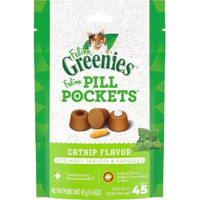 Greenies Feline Pill Pockets for Cats Natural Soft Cat Treats, Salmon Flavor, 3 oz. Pouch (85 Treats)