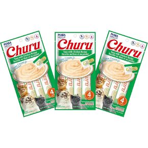INABA Churu Lickable Purée Natural Cat Treats (Tuna Recipe, 4 Tubes)