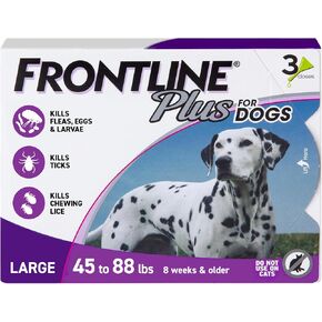 Frontline Plus Flea and Tick Treatment for Large Dogs Up to 45 to 88 lbs. 3 Treatments