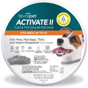 TevraPet Activate II Flea and Tick Collar for Dogs, 12 Months Prevention, 2 Count, One Size Fits All