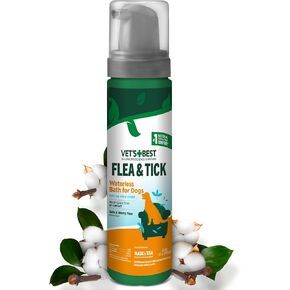 Vet's Best Flea & Tick Waterless Bath Foam for Dogs - Flea-Killing Dry Shampoo for Dogs - Plant-Based Ingredients - Certified Natural Oils - 8 oz