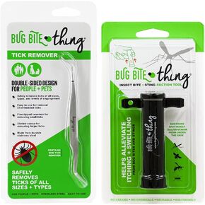 BUG BITE THING Tick Remover Tool for People & Pets, Patented Two Sided Stainless Steel Design with Fine Tipped Tweezers, Formerly Known as TickEase in Saudi Arabia