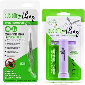 BUG BITE THING Tick Remover Tool for People & Pets, Patented Two Sided Stainless Steel Design with Fine Tipped Tweezers, Formerly Known as TickEase