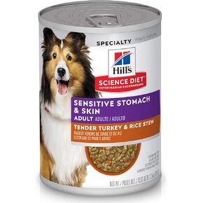 Hill's Science Diet Wet Dog Food, Adult, Sensitive Stomach & Skin, Tender Turkey & Rice Stew, 12.5 Oz Cans (Pack of 12)