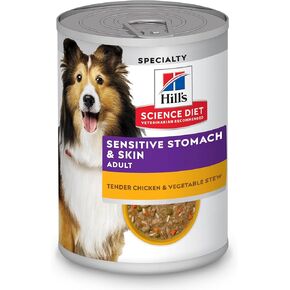 Hill's Science Diet Sensitive Stomach & Skin, Adult 1-6, Stomach & Skin Sensitivity Support, Wet Dog Food, Tender Chicken & Vegetable Stew, 12.5 oz Can, Case of 12