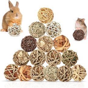VESPRO Bunny Chew Grass Balls, Rolling Chew Toys for Small Animals, Natural Chew Grass Toys and Bunny Treats for Rabbits, Guinea Pigs, Chinchillas, Hamsters, Mice Teeth Grinding (8 Pcs)