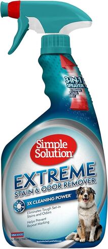 Simple Solution Extreme Pet Stain and Odor Eliminator Spray, Enzymatic Cleaner With 3X Pro-Bacteria Cleaning Power for Dogs & Cats, Strong Urine, Pee and Poop Smell Remover for Carpets & Floors, 32 oz in Saudi Arabia