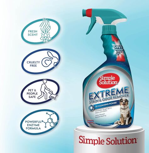 Simple Solution Extreme Pet Stain and Odor Eliminator Spray, Enzymatic Cleaner With 3X Pro-Bacteria Cleaning Power for Dogs & Cats, Strong Urine, Pee and Poop Smell Remover for Carpets & Floors, 32 oz in Saudi Arabia