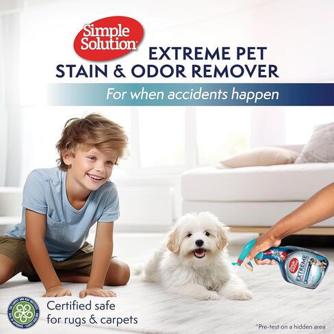 Simple Solution Extreme Pet Stain and Odor Eliminator Spray, Enzymatic Cleaner With 3X Pro-Bacteria Cleaning Power for Dogs & Cats, Strong Urine, Pee and Poop Smell Remover for Carpets & Floors, 32 oz in Saudi Arabia