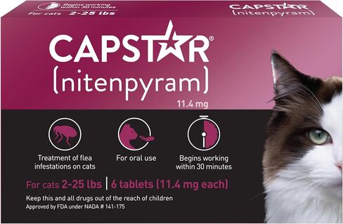 Capstar (nitenpyram) علاج السلرد السلروية عن طريق الفم للقطط ، والخطوط السريعة التي تعمل بالتقاطها تبدأ في قتل البراغيث في 30 دقيقة ، والقطط 2-25 رطل ، و 6 جرعات in Kuwait