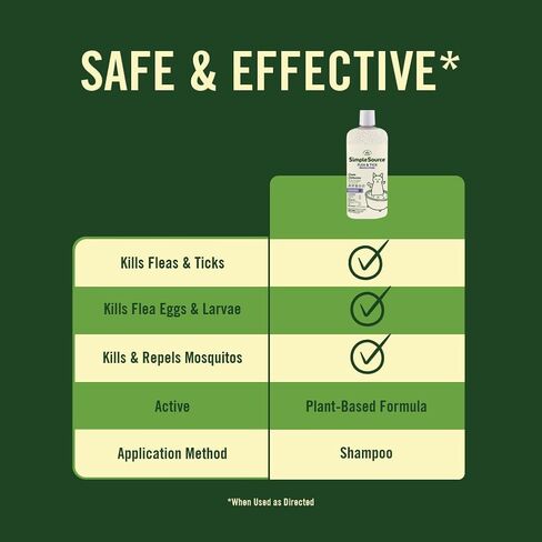 SimpleSource® Flea & Tick Shampoo for Dogs, Powered by Plants, Kills Fleas, Flea Eggs, Flea Larvae, & Ticks, & Mosquitos, Cleans & Deodorizes, 12oz Bottle in Saudi Arabia