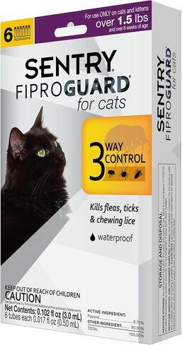 SENTRY Fiproguard for Cats, Flea and Tick Prevention for Cats (1.5 Pounds and Over), Includes 6 Month Supply of Topical Flea Treatments in Kuwait