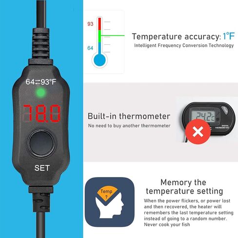 YukiHalu USB Powered Aquarium Heater, 10W Adjustable Mini Fish Tank Heater with External Temperature Controller, LED Display, Used for 0.5-1 Gallon Tank (10W USB) in Saudi Arabia