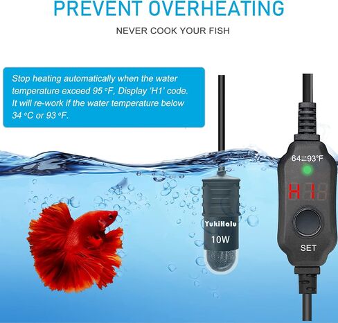 YukiHalu USB Powered Aquarium Heater, 10W Adjustable Mini Fish Tank Heater with External Temperature Controller, LED Display, Used for 0.5-1 Gallon Tank (10W USB) in Saudi Arabia