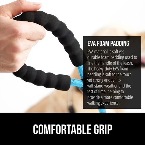 GORILLA GRIP Dog Leash, Heavy Duty Reflective Rope Leashes for Large, Medium, Small Breed Dogs, Puppy Training Essential for Walks, Hikes, Soft Handle, Rotating Metal Clip, Waste Bag Dispenser, Black in Saudi Arabia