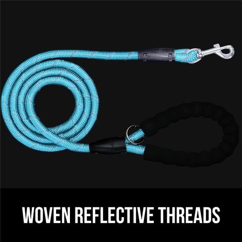 GORILLA GRIP Dog Leash, Heavy Duty Reflective Rope Leashes for Large, Medium, Small Breed Dogs, Puppy Training Essential for Walks, Hikes, Soft Handle, Rotating Metal Clip, Waste Bag Dispenser, Black in Saudi Arabia