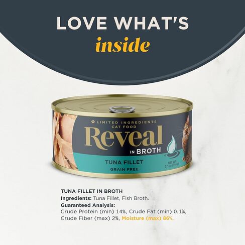 Reveal Natural Wet Cat Food, 24 Count, Grain Free, Limited Ingredient Canned Food for Cats, Tuna Fillet in Broth, 2.47 oz Cans in Saudi Arabia