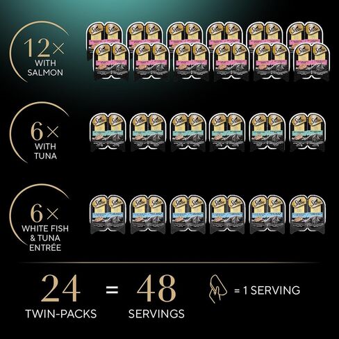 Sheba Perfect Portions Wet Cat Food Cuts in Gravy Variety Pack, Roasted Chicken Entree, With Sustainable Salmon, and Tender Turkey Entree, 2.6 oz. Twin-Pack Trays (24 Count, 48 Servings) in Saudi Arabia