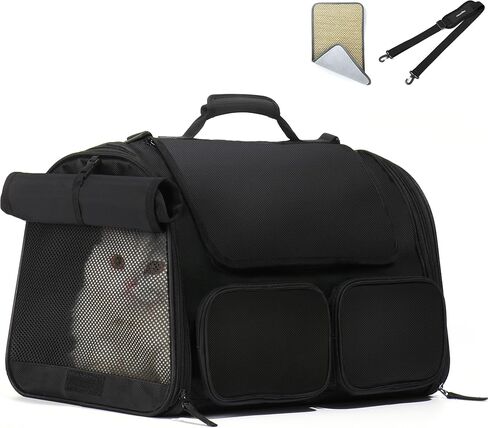FUKUMARU Cat Carrier, 4 Mesh Windows Small Dog Carrier, 4 Storage Pockets Cat Travel Bag, Under 15 lb Airline Approved Pet Carrier, Rollable Cover for Nervous Cats, Pink in Kuwait