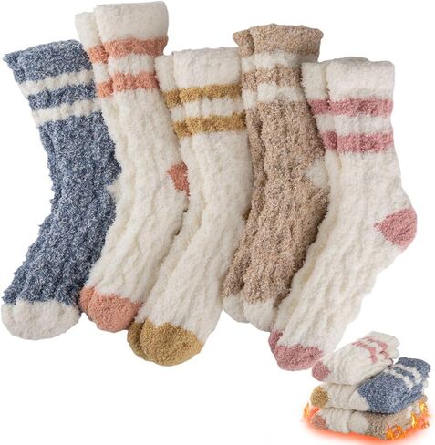 COOPLUS Fuzzy Socks for Women Fluffy Cozy Socks Warm Winter Soft Home Slipper Socks (5 Pairs) in Kuwait