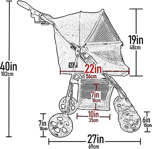 Pet Gear No-Zip Happy Trails Lite Pet Stroller for Cats/Dogs, Zipperless Entry, Easy Fold with Removable Liner, Safety Tether, Storage Basket + Cup Holder, Red Plum in Kuwait