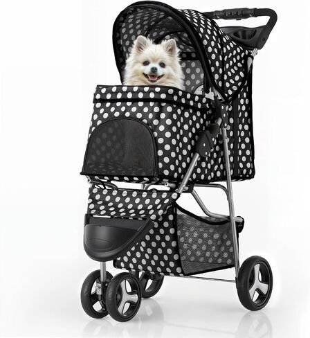 MoNiBloom 3 Wheels Pet Dog Cat Stroller for Small Medium Dogs Cats, Lightweight Foldable Jogger Stroller w/Storage Basket & Cup Holder, Leopard Print in Saudi Arabia