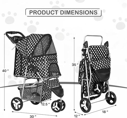 MoNiBloom 3 Wheels Pet Dog Cat Stroller for Small Medium Dogs Cats, Lightweight Foldable Jogger Stroller w/Storage Basket & Cup Holder, Leopard Print in Saudi Arabia