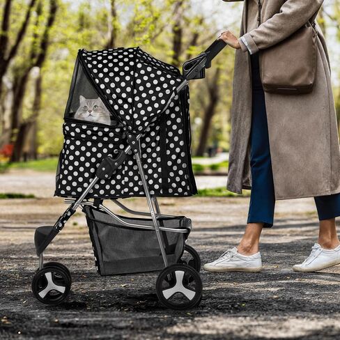 MoNiBloom 3 Wheels Pet Dog Cat Stroller for Small Medium Dogs Cats, Lightweight Foldable Jogger Stroller w/Storage Basket & Cup Holder, Leopard Print in Saudi Arabia
