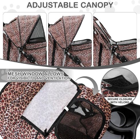 MoNiBloom 3 Wheels Pet Dog Cat Stroller for Small Medium Dogs Cats, Lightweight Foldable Jogger Stroller w/Storage Basket & Cup Holder, Leopard Print in Saudi Arabia