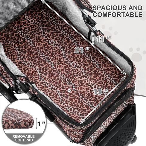 MoNiBloom 3 Wheels Pet Dog Cat Stroller for Small Medium Dogs Cats, Lightweight Foldable Jogger Stroller w/Storage Basket & Cup Holder, Leopard Print in Saudi Arabia