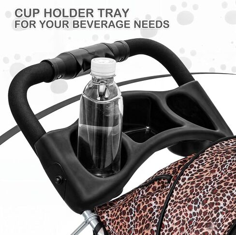 MoNiBloom 3 Wheels Pet Dog Cat Stroller for Small Medium Dogs Cats, Lightweight Foldable Jogger Stroller w/Storage Basket & Cup Holder, Leopard Print in Saudi Arabia