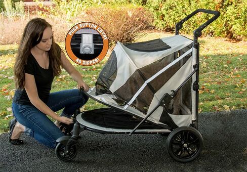 Pet Gear NO-Zip Pet Stroller with Dual Entry, Push Button Zipperless Entry for Single or Multiple Dogs/Cats, Pet Can Easily Walk in/Out, No Need to Lift Pet, Gel-Filled Tires, Pebble in Kuwait