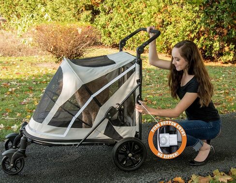 Pet Gear NO-Zip Pet Stroller with Dual Entry, Push Button Zipperless Entry for Single or Multiple Dogs/Cats, Pet Can Easily Walk in/Out, No Need to Lift Pet, Gel-Filled Tires, Pebble in Kuwait