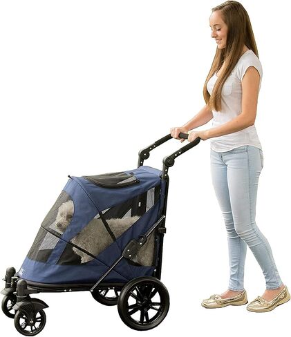 Pet Gear NO-Zip Pet Stroller with Dual Entry, Push Button Zipperless Entry for Single or Multiple Dogs/Cats, Pet Can Easily Walk in/Out, No Need to Lift Pet, Gel-Filled Tires, Pebble in Kuwait