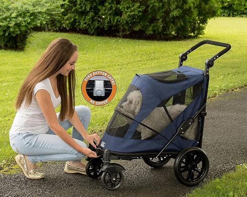Pet Gear NO-Zip Pet Stroller with Dual Entry, Push Button Zipperless Entry for Single or Multiple Dogs/Cats, Pet Can Easily Walk in/Out, No Need to Lift Pet, Gel-Filled Tires, Pebble in Kuwait