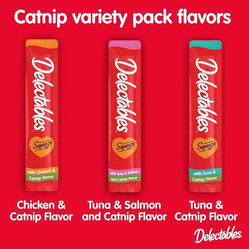 Delectables Squeeze Up Catnip Variety Pack, Creamy Squeezable Puree, Lickable Wet Cat Treats, Grain Free, No Added Fillers, No by-Products, No Added Preservatives, 0.5 Ounces Tube, 20 Tubes Total in Kuwait