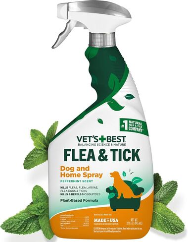Vet's Best Flea and Tick Home Spray - Dog Flea and Tick Treatment for Home - Plant-Based Formula - Certified Natural Oils,Green - 32 oz in Kuwait