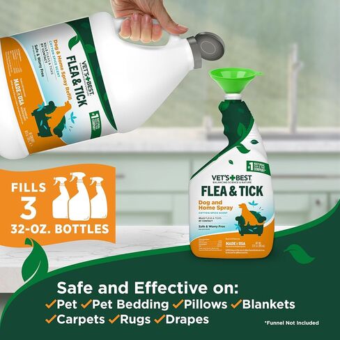 Vet's Best Flea and Tick Home Spray - Dog Flea and Tick Treatment for Home - Plant-Based Formula - Certified Natural Oils,Green - 32 oz in Kuwait
