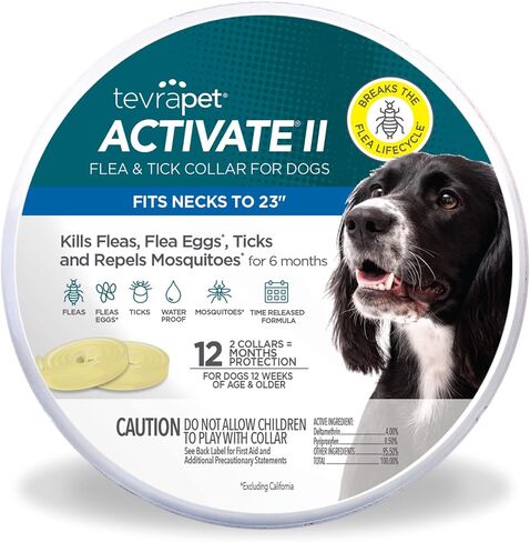 TevraPet Activate II Flea and Tick Collar for Dogs, 12 Months Prevention, 2 Count, One Size Fits All in Kuwait