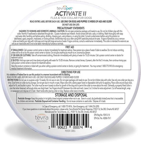 TevraPet Activate II Flea and Tick Collar for Dogs, 12 Months Prevention, 2 Count, One Size Fits All in Kuwait