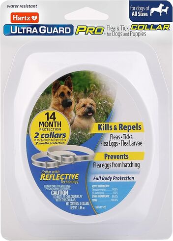 هارتز Ultraguard Promax Flea و Trick Corm for Dogs I 12 شهرًا حماية أنا ناعم ومريح للوقاية من القراد أنا 2 حزمة ، رمادي in Kuwait