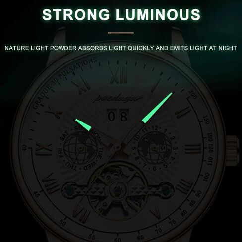 Automatique Mechanical Hollow Watch Luxury Waterproof Date&Week Leather Fashion Men's Watch Business Male Clock Leisure in Saudi Arabia