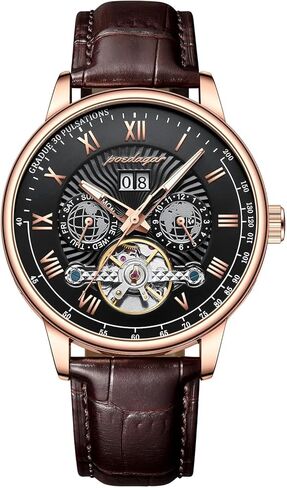 Automatique Mechanical Hollow Watch Luxury Waterproof Date&Week Leather Fashion Men's Watch Business Male Clock Leisure in Saudi Arabia