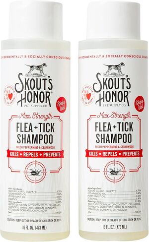 Skout's Honor Flea + Tick Shampoo for Dogs - Natural Peppermint & Cedarwood Formula, Protects from Fleas, Ticks, and Mosquitos, 16 oz in Saudi Arabia
