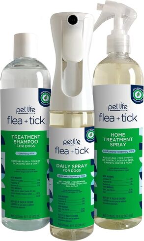Pet Life Unlimited Natural Flea & Tick 3-Step Kit for Dogs, Plant-Based Prevention and Treatment, Includes Dog Spray, Home Spray & Shampoo, Kill & Repel Fleas, Ticks & Eggs, Soothes Skin in Kuwait