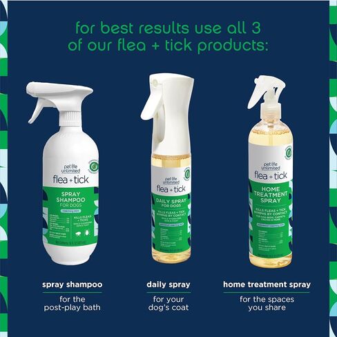 Pet Life Unlimited Natural Flea & Tick 3-Step Kit for Dogs, Plant-Based Prevention and Treatment, Includes Dog Spray, Home Spray & Shampoo, Kill & Repel Fleas, Ticks & Eggs, Soothes Skin in Kuwait