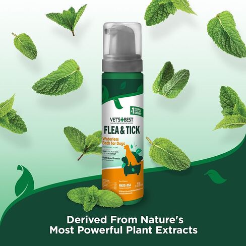 Vet's Best Flea & Tick Waterless Bath Foam for Dogs - Flea-Killing Dry Shampoo for Dogs - Plant-Based Ingredients - Certified Natural Oils - 8 oz in Saudi Arabia