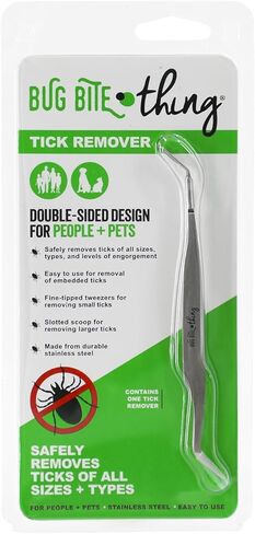 BUG BITE THING Tick Remover Tool for People & Pets, Patented Two Sided Stainless Steel Design with Fine Tipped Tweezers, Formerly Known as TickEase in Saudi Arabia