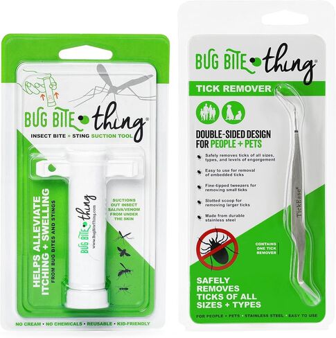 BUG BITE THING Tick Remover Tool for People & Pets, Patented Two Sided Stainless Steel Design with Fine Tipped Tweezers, Formerly Known as TickEase in Saudi Arabia