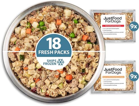 JustFoodForDogs Frozen Fresh Dog Food Topper, Variety Pack, Beef & Turkey Human Grade Dog Food Recipes, 5.5 oz (Pack of 18) in Kuwait